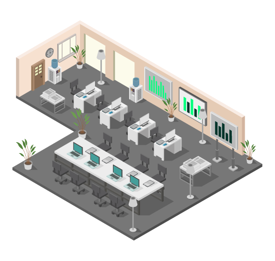 Isometric workplace and technology illustration